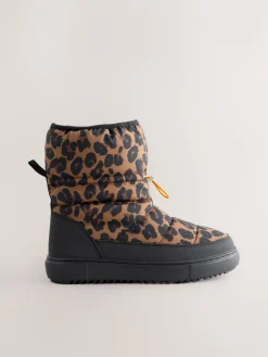 Never Fully Dressed Burgundy Leopard Nylon Padded Boots New