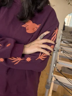 Never Fully Dressed Burgundy Red Embroidery Cotton Hoodie Sale