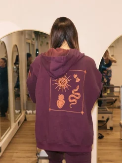 Never Fully Dressed Burgundy Red Embroidery Cotton Hoodie Sale