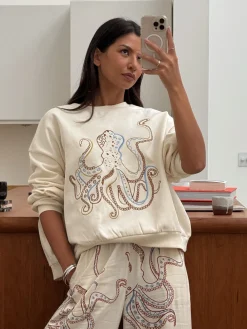 Never Fully Dressed Cream Octopus Cotton Brushed Sweatshirt Discount