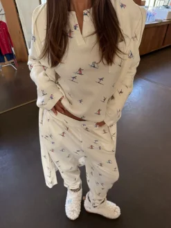 Never Fully Dressed Cream Ski Print Waffle Twosie Pyjamas Outlet