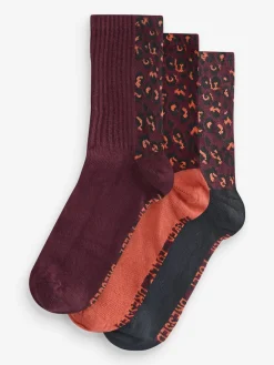 Never Fully Dressed Ribbed Socks 3 Pack Leopard/Burgandy/Orange Clearance