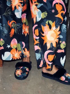 Never Fully Dressed Multi Navy Quilted Faux Fur Lined Mule Slippers Hot