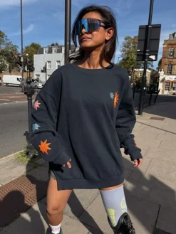 Never Fully Dressed Navy Embroidery Cotton Sweatshirt