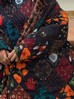 Never Fully Dressed Night Garden Quilted Robe with Faux Fur Lining Online