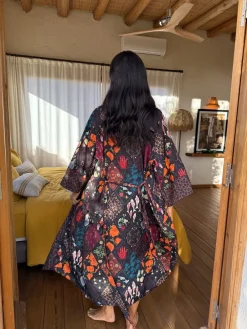 Never Fully Dressed Night Garden Satin Long Line Robe New