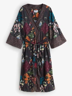 Never Fully Dressed Night Garden Satin Long Line Robe New