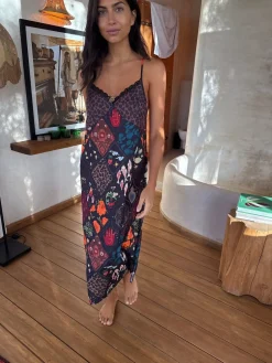 Never Fully Dressed Night Garden Satin Long Line Robe Hot