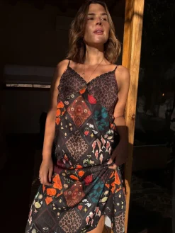 Never Fully Dressed Night Garden Satin Long Line Robe Hot