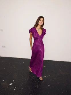 Never Fully Dressed Viscose Jacquard Tilda Dress Purple New