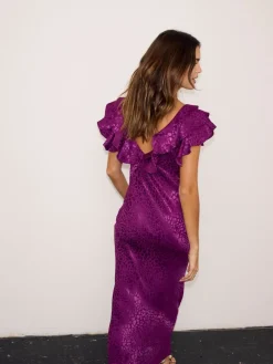 Never Fully Dressed Viscose Jacquard Tilda Dress Purple New