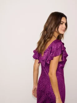 Never Fully Dressed Viscose Jacquard Tilda Dress Purple New