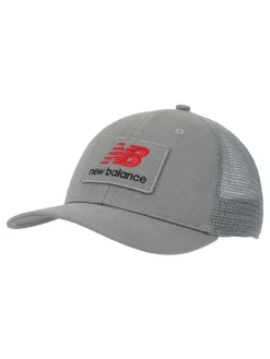 New Balance Grey Stacked Patch Logo Trucker 100% Cotton Hat Online