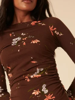 Nobody's Child Nobodys Child Brown Long Sleeve Laurella Midi Dress Hot