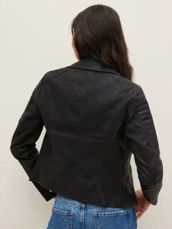 NOISY MAY Black 100% Cotton Leather Look Biker Jacket Best