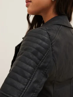 NOISY MAY Black 100% Cotton Leather Look Biker Jacket Best