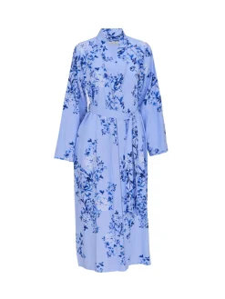 Nora Rose Blue Floral Print Lace Insert Long Sleeve Dressing Gown Outlet