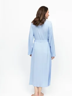 Nora Rose Blue Jersey Lace Insert Long Sleeve Dressing Gown Online