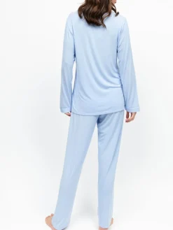 Nora Rose Blue Jersey Scalloped V-Neck Lace Long Sleeve Pyjamas Set Best