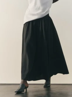 Nothing Ordinary Jersey Woven Mix A Line Heavyweight Cotton Midi Skirt Black Discount