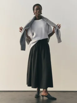 Nothing Ordinary Jersey Woven Mix A Line Heavyweight Cotton Midi Skirt Black Discount