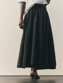Nothing Ordinary Jersey Woven Mix A Line Heavyweight Cotton Midi Skirt Black Discount