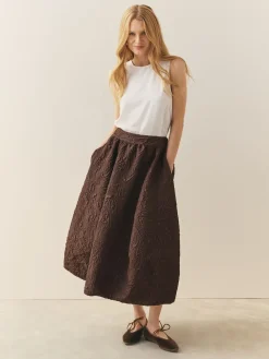 Nothing Ordinary Volume Jacquard Midi Skirt Chocolate Brown Clearance