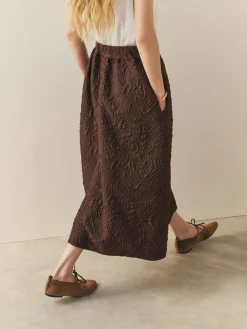 Nothing Ordinary Volume Jacquard Midi Skirt Chocolate Brown Clearance
