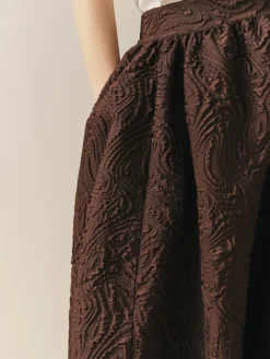 Nothing Ordinary Volume Jacquard Midi Skirt Chocolate Brown Clearance