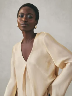 Nothing Ordinary Satin Metallic Long Sleeve Blouse Gold