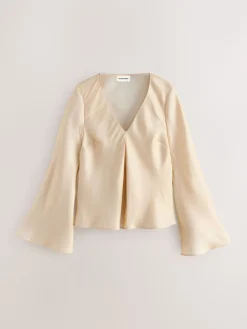 Nothing Ordinary Satin Metallic Long Sleeve Blouse Gold