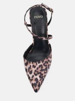 Novo Wide Fit Indie Point Toe Strappy Court Shoes Animal Discount