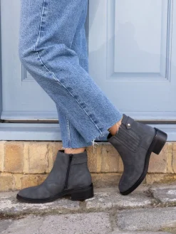 Novo Black Chrome Wide Fit Darlina Flat Chelsea Ankle Boots Discount