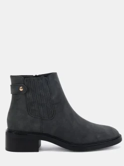Novo Black Chrome Wide Fit Darlina Flat Chelsea Ankle Boots Discount