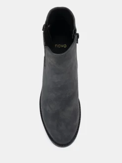 Novo Black Chrome Wide Fit Darlina Flat Chelsea Ankle Boots Discount