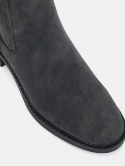 Novo Black Chrome Wide Fit Darlina Flat Chelsea Ankle Boots Discount