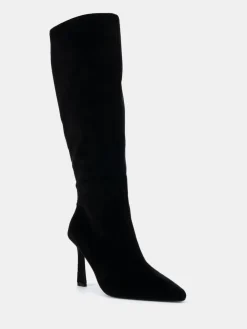 Novo Galaxy Point Toe Stiletto Stretch Knee Boots Black Velvet New