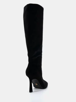 Novo Galaxy Point Toe Stiletto Stretch Knee Boots Black Velvet New