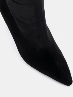 Novo Galaxy Point Toe Stiletto Stretch Knee Boots Black Velvet New