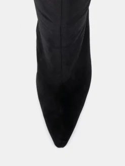 Novo Galaxy Point Toe Stiletto Stretch Knee Boots Black Velvet New