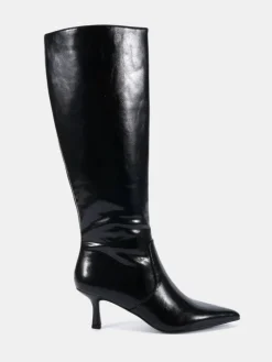 Novo Wide Fit Wide Fit Grateful Mid Stiletto Heel Point Knee Boots Black New