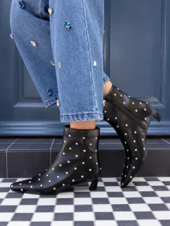 Novo Wide Fit Wide Fit Kiki Studded Low Heel Ankle Boots Black Hot