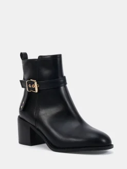 Novo Wide Fit Wide Fit Jasmine Round Toe Block Heel Buckle Detail Ankle Boots Black