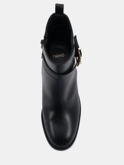 Novo Wide Fit Wide Fit Jasmine Round Toe Block Heel Buckle Detail Ankle Boots Black