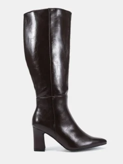 Novo Gala Point Toe Block Heel Knee Boots Brown Sale