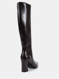 Novo Wide Fit Gala Point Toe Block Heel Knee Boots Brown Best