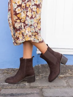 Novo Wide Fit Juno Block Heel Chelsea Ankle Boots Brown Online