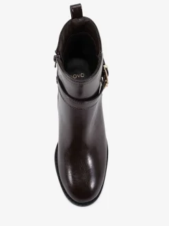 Novo Wide Fit Wide Fit Jasmine Round Toe Block Heel Buckle Detail Ankle Boots Brown New