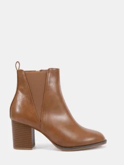 Novo Brown Wide Fit Wide Fit Jessie Block Heel V Chelsea Ankle Boots