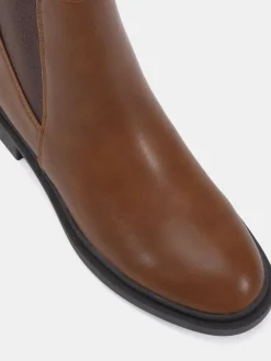 Novo Wide Fit Dottie Flat Chelsea Ankle Boots Chocolate Brown Clearance